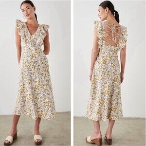 Rails Linen Midi Dress Womens Floral Constance Tansy Sz Xl Prairie Vacation